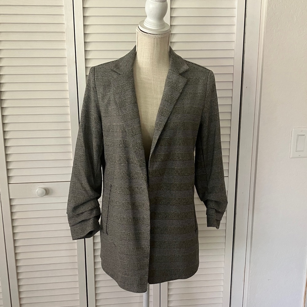Philosophy Glen Plaid Open-Front Blazer with Pickets in Gray Size M Like New